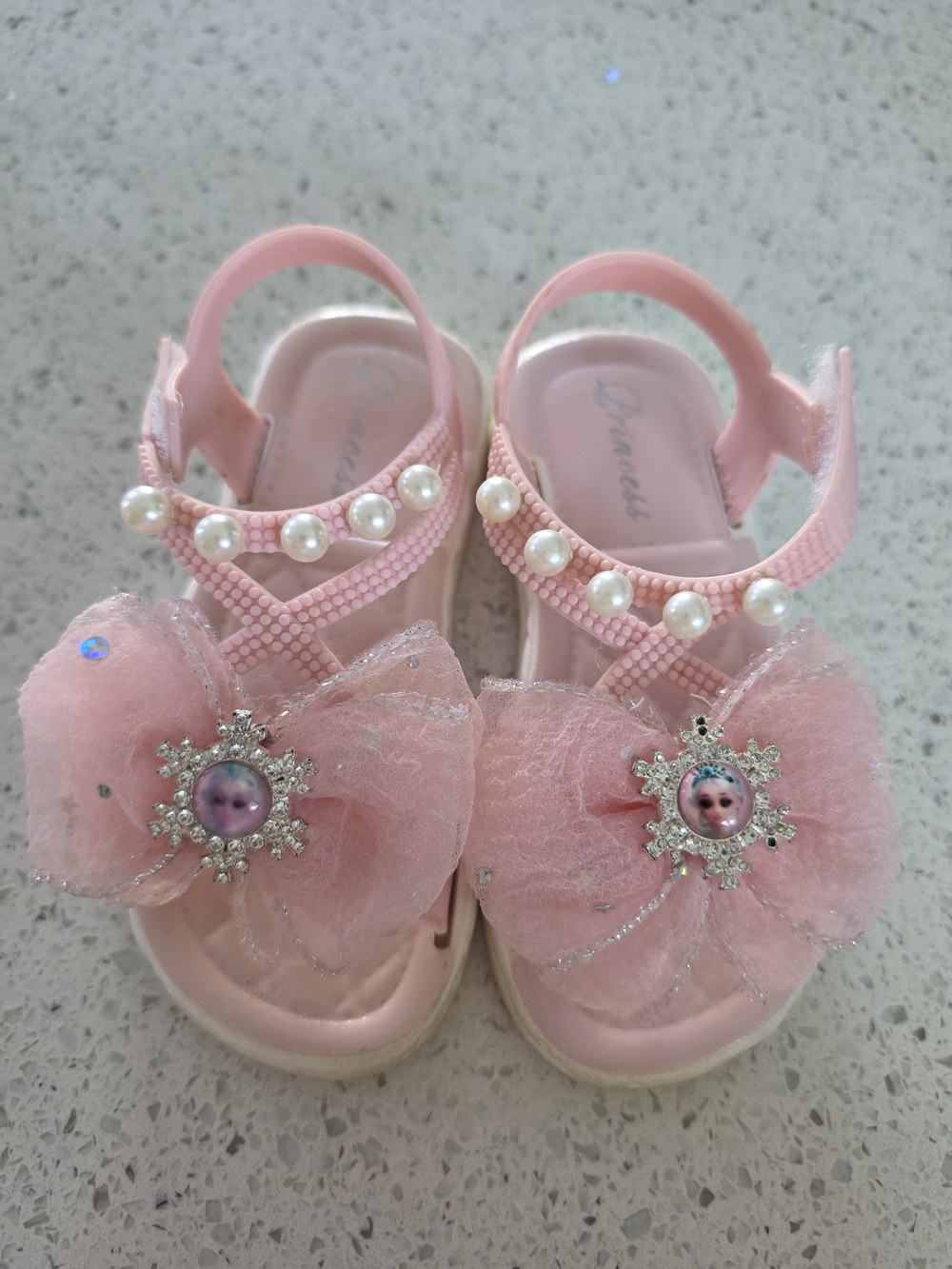 Girls Pink Pearl Bow Sandals - Princess Style